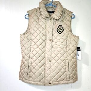 Ralph Lauren Women’s Crest Logo Shell Diamond Quilted Vest Birch Size Small NWT